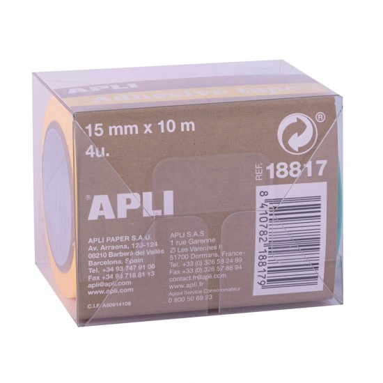 Display banda adeziva Apli Fluor, 15 mm x 10 m, diverse culori, 4 bucati/set