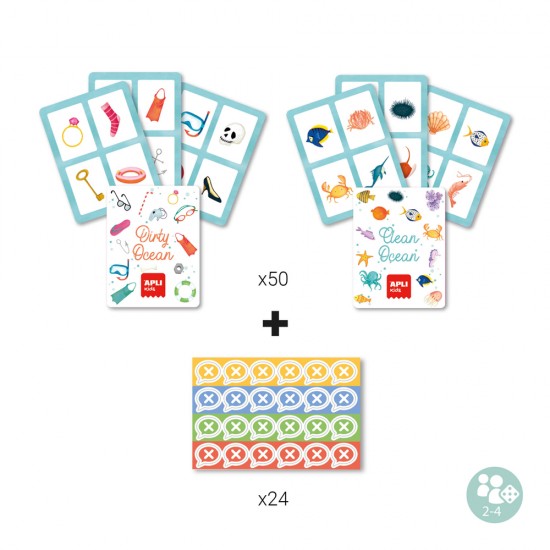 Joc de observare Apli, 40x40 cm, 50 cartonase, 24 stickere, tema Save the Ocea