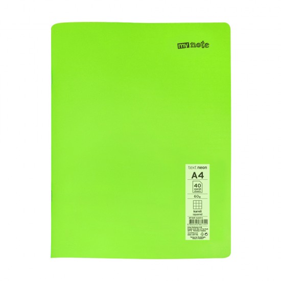 Caiet capsat Mynote, format A4, 40 file offset 60 g/mp, liniatura matematica, coperta PP neon, mix de 8 culori