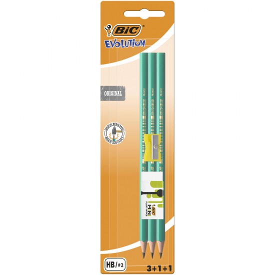Set 3 creioane grafit Bic Evolution si ascutitoare blister