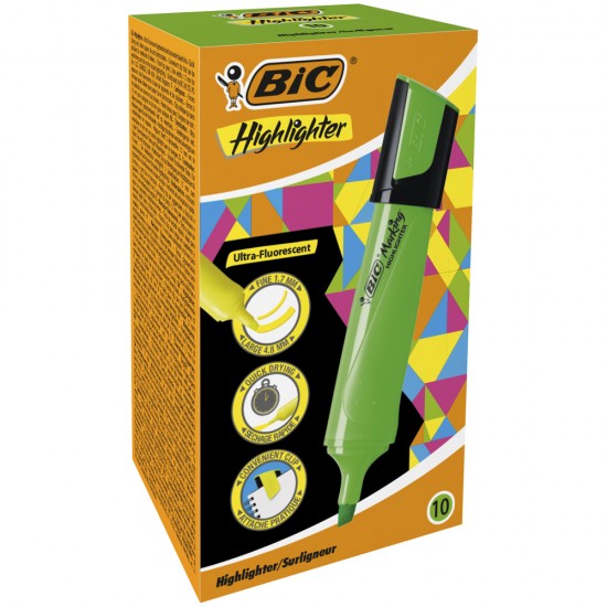 Evidentiator Bic Brite Liner Flat, verde, 10 bucati/set