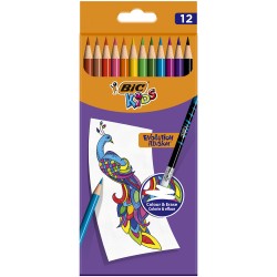Creioane colorate Bic Evolution Illusion cu radiera, 12 culori/set
