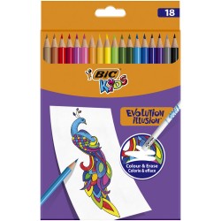 Creioane colorate Bic Evolution Illusion cu radiera, 18 culori/set