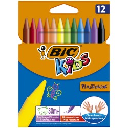 Creioane cerate plastifiate Bic Plastidecor, 12 culori/set