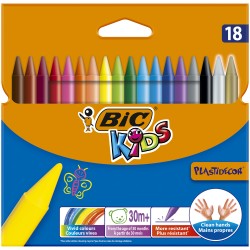 Creioane cerate plastifiate Bic Plastidecor, 18 culori/set