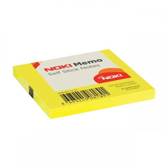 Notite adezive, Noki, 75 x 75 mm, galben, 100 file/set