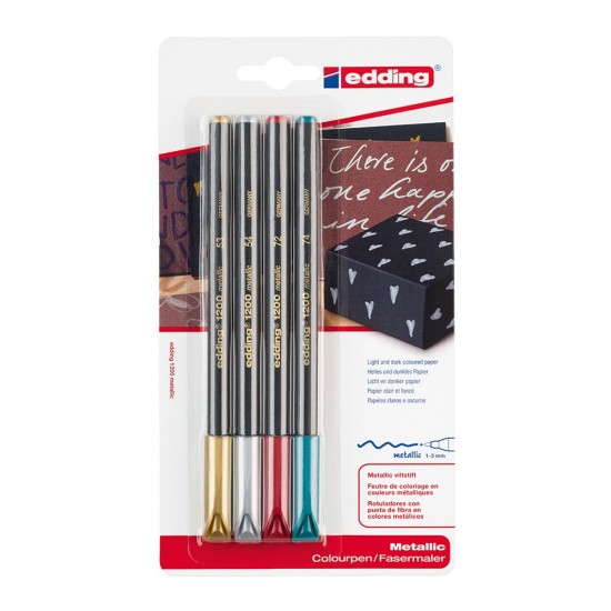Marker Edding 1200 tip carioca varf 1-3 mm 4 culori metalizate, blister
