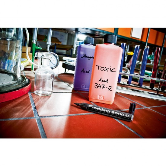 Marker permanent Edding 2000C, corp metalic, varf rotund, 1.5-3 mm, rosu