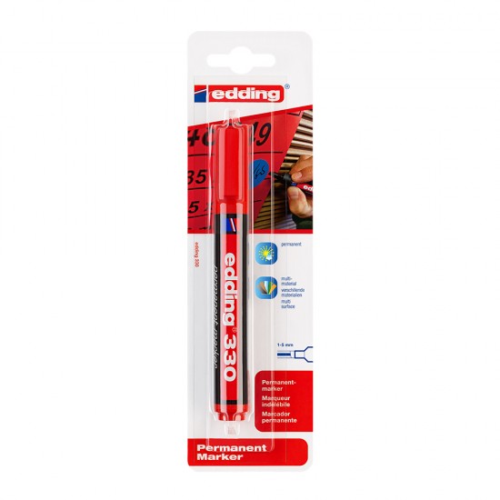 Marker permanent Edding 330, varf retezat 1-5 mm, rosu, blister