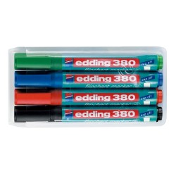 Marker Edding 380 pentru flipchart, varf rotund, 1.5-3 mm, 4 culori/set (negru, albastru, rosu, verde) Marker Edding 380 pentru flipchart, varf rotund, 1.5-3 mm, 4 culori/set (negru, albastru, rosu, verde)