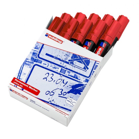 Marker permanent Edding 390, corp plastic, varf retezat 4-12 mm, rosu