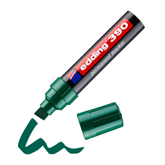 Marker permanent Edding 390, corp plastic, varf retezat 4-12 mm, verde