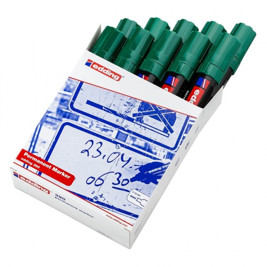 Marker permanent Edding 390, corp plastic, varf retezat 4-12 mm, verde