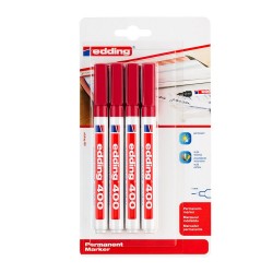 Marker permanent Edding 400, varf rotund 1 mm, rosu, 4 bucati/blister