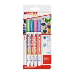 Marker Edding 4085, cu creta lichida, varf rotund 1-2 mm, 4 culori metalice, blister