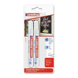 Marker Edding 4095 cu creta lichida, varf 2-3 mm, alb, 2 bucati/blister