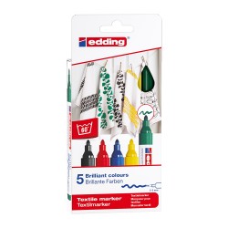 Marker pentru textile Edding 4500, varf 2-3 mm, culori basic, 5 bucati/set Marker pentru textile Edding 4500, varf 2-3 mm, culori basic, 5 bucati/set