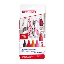 Marker pentru textile Edding 4500, varf 2-3 mm, culori calde, 5 bucati/set Marker pentru textile Edding 4500, varf 2-3 mm, culori calde, 5 bucati/set