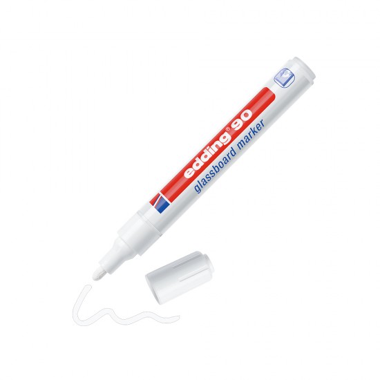 Marker Edding 90, pentru suprafete din sticla, varf 2-3 mm, alb, blister