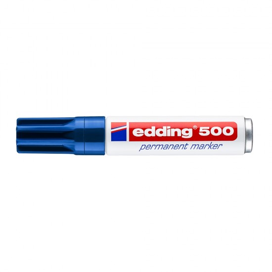 Marker permanent Edding 500, corp metalic, varf retezat 2-7 mm, albastru