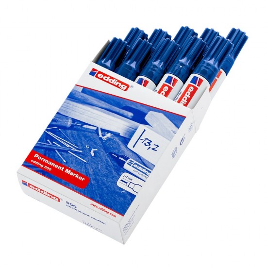 Marker permanent Edding 500, corp metalic, varf retezat 2-7 mm, albastru
