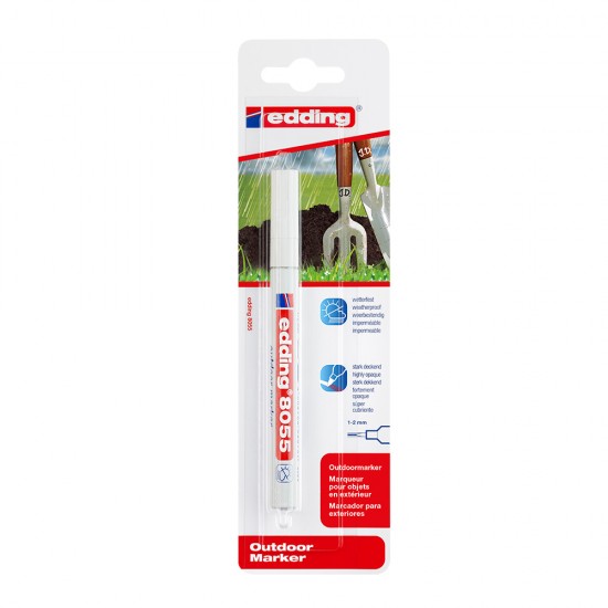 Marker Edding 8055, pentru exterior, varf rotund 1-2 mm, alb, blister