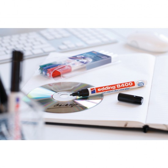 Marker permanent Edding 8400, pentru CD/DVD/BD, corp plastic, varf rotund, 0.75 mm, rosu