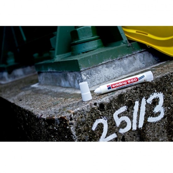 Marker permanent Edding 950 Industrial, corp plastic, varf rotund, 10mm, alb