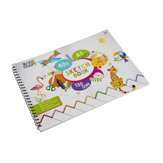 Caiet de desen cu spira A3 Creative Craft, Basic Craft Sketchbook, 135 g