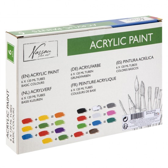 Set 6 culori acrilice Creative Craft, Basic, 120 ml