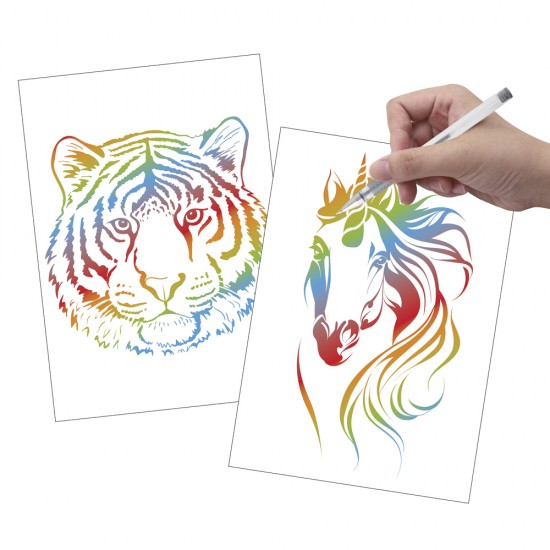 Set Creative Craft, de colorat, 2 planse, animale, 4 pixuri cu gel