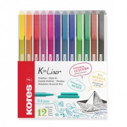 Set 12 finelinere Kores, varf 0.4 mm