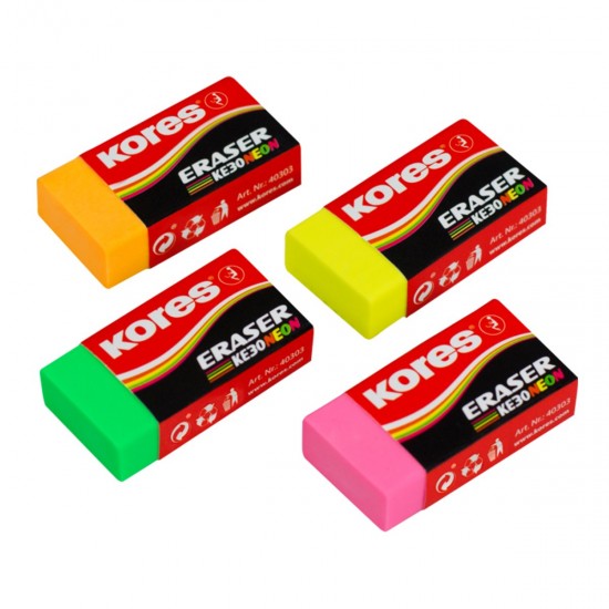 Radiera Kores KE-30, 40 x 21 x 10 mm, diverse culori, 3 bucati/blister