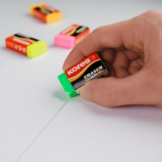 Radiera Kores KE-30, 40 x 21 x 10 mm, diverse culori, 3 bucati/blister