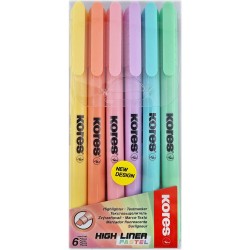 Textmarker Kores, corp plastic, pastel, varf retezat, 6 bucati asortate/set