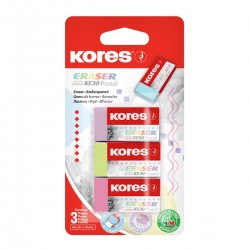 Radiera Kores pastel KE-30, 40 x 21 x 10 mm, 3 bucati/blister