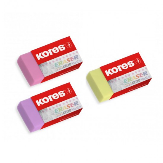 Radiera Kores pastel KE-30, 40 x 21 x 10 mm, 3 bucati/blister