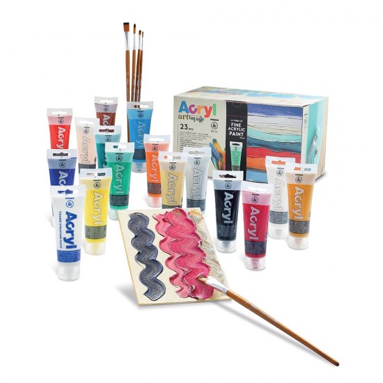 Set de acrilice Morocolor Primo, 75 ml, diverse culori, 14culori, 1 pasta