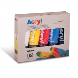 Tempera acrilica Morocolor Primo 75 ml, 5 culori de baza: alb, galben, rosu, albastru Tempera acrilica Morocolor Primo 75 ml, 5 culori de baza: alb, galben, rosu, albastru