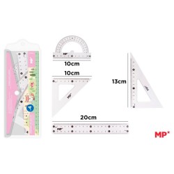 Set geometrie Main Paper, 4 piese, transparent, raportor, 2 echere, rigla 20 cm, blister roz Set geometrie Main Paper, 4 piese, transparent, raportor, 2 echere, rigla 20 cm, blister roz