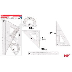 Set geometrie Main Paper, 4 piese, transparent, raportor, 2 echere, rigla 30 cm, blister Set geometrie Main Paper, 4 piese, transparent, raportor, 2 echere, rigla 30 cm, blister