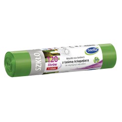 Saci menajeri LDPE, 120 l, verzi, deseuri sticla, cu snur, 5 bucati/rola Saci menajeri LDPE, 120 l, verzi, deseuri sticla, cu snur, 5 bucati/rola