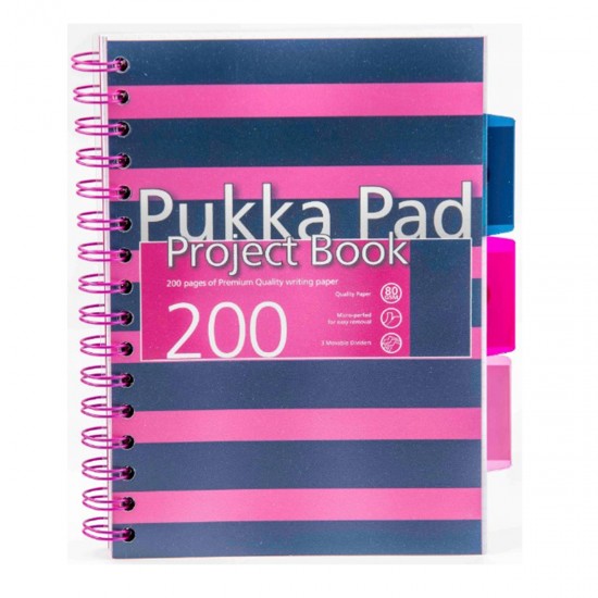 Caiet A5 cu spira si separatoare Pukka Pads PBN, 200 file, matematica, roz