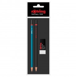 Set Rotring 2 creioane lemn HB+2B + radiera Tikky