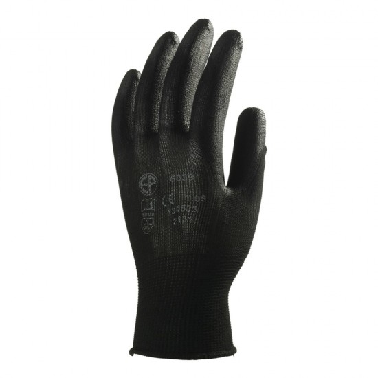 Manusi poliester Sacla, negre, cu imersie PU pe palma, marimea 6