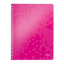 Caiet de birou Leitz WOW, PP, A4, cu spira, matematica, roz metalizat Caiet de birou Leitz WOW, PP, A4, cu spira, matematica, roz metalizat