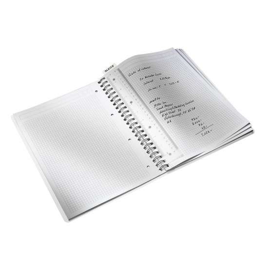 Caiet de birou Leitz WOW, PP, A4, cu spira, matematica, turcoaz metalizat