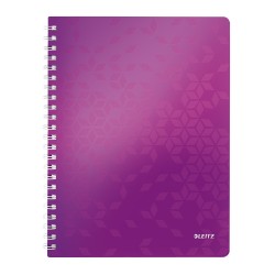 Caiet de birou Leitz WOW, PP, A4, cu spira, matematica, mov metalizat Caiet de birou Leitz WOW, PP, A4, cu spira, matematica, mov metalizat