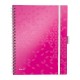 Caiet de birou Leitz WOW Be Mobile, PP, A4, cu spira, matematica, roz metalizat