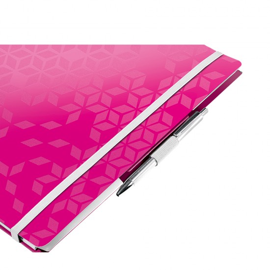 Caiet de birou Leitz WOW Be Mobile, PP, A4, cu spira, matematica, roz metalizat